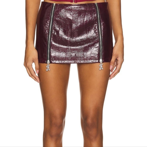 NWT $240 KIM SHUI Bordeaux Mini Skirt with K Zipper Small - Picture 2 of 8